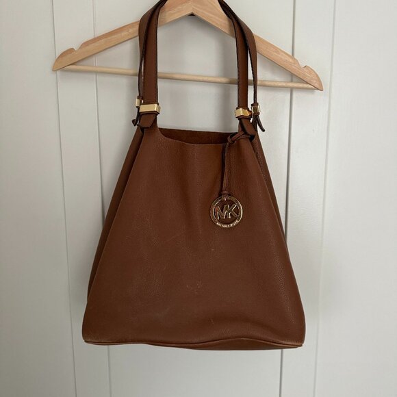 Michael Kors Tan Gold Hobo Bag with Relaxed Shape.  Some Pen Marks Inside. - Picture 1 of 12